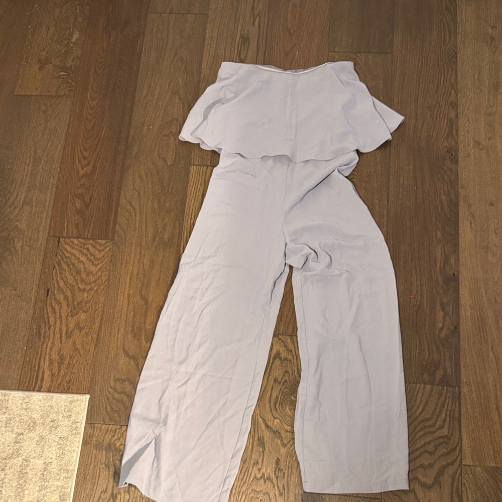Impressions Light Gray Ruffled Jumpsuit